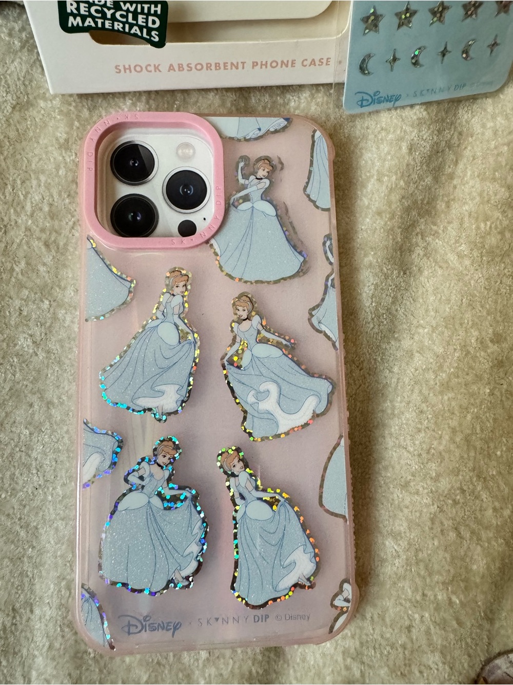 Disney Pink Cinderella Holographic Sticker iPhone 13 Pro Max Case